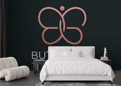 Initial letter B G with abstract butterfly element. minimalist line art monogram shape logo.Typography decorative icon with human growth . Beauty, luxury spa style. - vector Wall mural