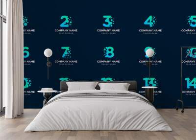 set of collection number with dot and molecule concept logo template. Wall mural