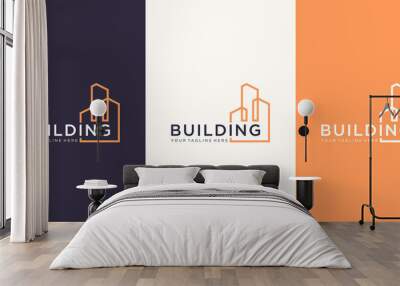 work mark real estate logo design with line art style. city building abstract For Logo Design Inspiration. business card design Wall mural