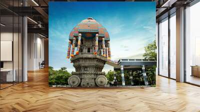 beautiful view of valluvar kottam,auditorium, monument in chennai, tamil nadu, india.
the monument is 39 meter high (128 feet) stone car, Replica of the famous temple chariot of Thiruvarur.thiruvallur Wall mural