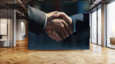 Two people bond through a happy handshake, expressing friendship and connection. Wall mural