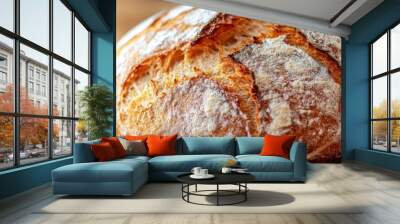 Freshly Baked Artisan Bread with Rustic Background Wall mural