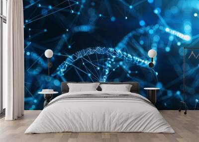 Glowing DNA Strands on Technological Background Wall mural