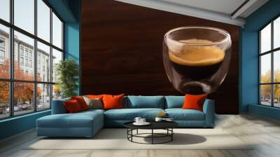 Coffee in a glass cup on wooden background Wall mural