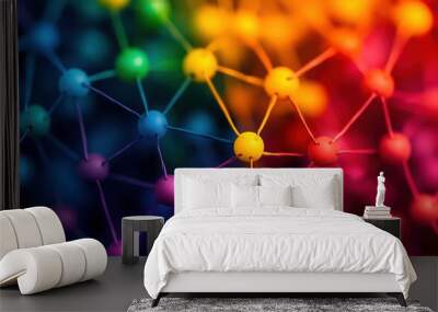 A vibrant abstract representation of interconnected nodes and colorful connections, ideal for illustrating concepts of technology and science. Wall mural