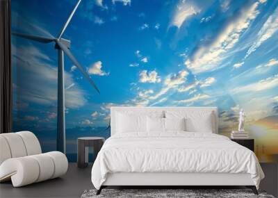 A wind farm with several wind turbines in the distance Wall mural