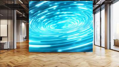 Abstract circular wave pattern in blue with glowing light effects. Wall mural