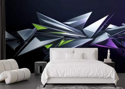 Abstract geometric design, colorful sharp shapes on dark background. Wall mural