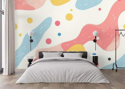 Colorful abstract pattern with smooth shapes and playful dots on a light background. Wall mural