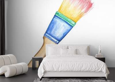 Colorful paintbrush on white isolated background Wall mural