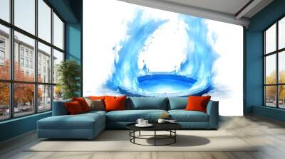 Dynamic splash of water, vibrant blue, white isolate background. Wall mural