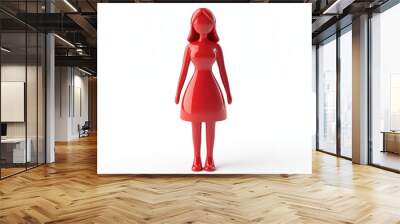 Stylized red figurine of a woman in a dress, white isolated background. Wall mural