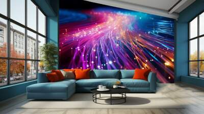 Vibrant and colorful optical fibers representing high-speed data transfer and modern connectivity technology in a digital world. Wall mural