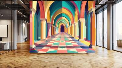 Vibrant Islamic Day Architecture with Grand Arches in Pop Art Style Wall mural