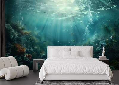 Beautiful underwater scenery with various types of fish and coral reefs Generative AI Wall mural