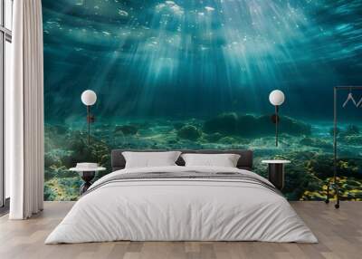 Beautiful underwater scenery with various types of fish and coral reefs Generative AI Wall mural