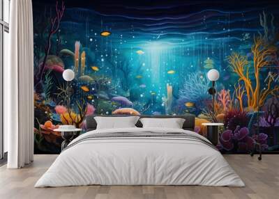 Beautiful underwater scenery with various types of fish and coral reefs Generative AI Wall mural