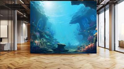 Beautiful underwater scenery with various types of fish and coral reefs Generative AI Wall mural