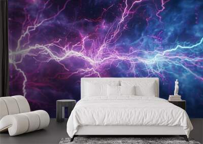 Blue and pink electric lighting, abstract electrical background Wall mural