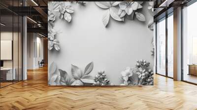 Floral and botanical background, Abstract pattern with spring flowers on a white background Wall mural