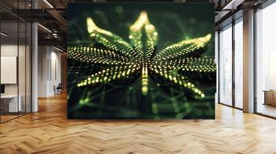 Marijuana leaves on a technology background, close up top view on cannabis leaves and branches on technology background for alternative medical and marketing design concept Wall mural