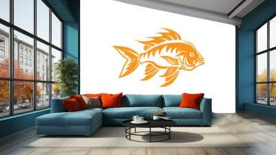 Vector illustration of Tilapia fish isolated on white background. Tilapia fish glyph icon. Badge for design seafood packaging. Logo Design for Fish Farming Business Wall mural