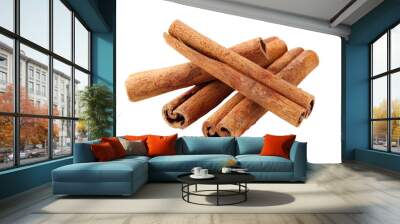 Close-Up of Aromatic Cinnamon Sticks Isolated on White Background - Perfect for Culinary, Baking, and Spice-Themed Projects Wall mural