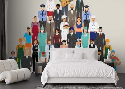 Group of people with different occupation. Employee and workers characters standing together. Wall mural