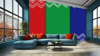 Set of three knitted christmas backgrounds. Seamless geometric ornament. Wall mural