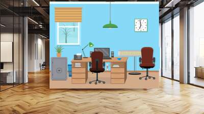 Winter office room interior with furniture and equipment. Wall mural