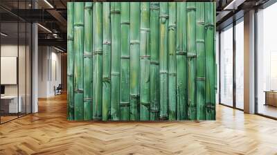 architectural green bamboo wall for japanese mood decoration interior or exterior design old green bamboo plank fence texture used as background with blank space for design : Generative AI Wall mural