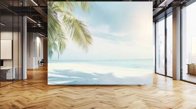 Beautiful tropical beach banner White sand and coco palms travel tourism wide panorama background concept Amazing beach landscape : Generative AI Wall mural