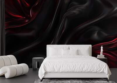 Black red silk satin background Copy space for text or product Wavy soft folds on shiny fabric Luxurious dark red background Valentine awarding Christmas Anniversary Black Friday Web b : Generative AI Wall mural