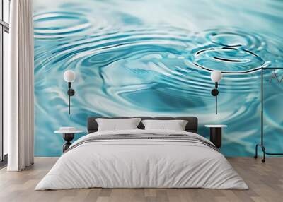 Blue water texture blue mint water surface with rings and ripples Spa concept background Flat lay copy space : Generative AI Wall mural