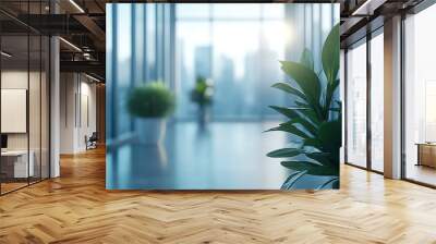 Blur background of empty modern office background in city center  Workspace interior design  Clean and bright office gallery background : Generative AI Wall mural