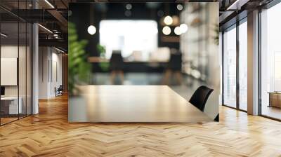 Blurred interior of modern office workplace a workspace design without partition decorate with black white and wooden furniture Nice environment can create work productivity relax mood : Generative AI Wall mural