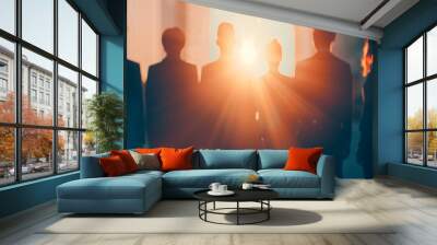 Business and technology concept Silhouettes of group of businessperson Human resources : Generative AI Wall mural