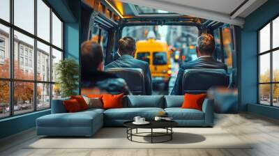 Business people sitting in minivan taxi view through an open door Concept of business trips and transportation : Generative AI Wall mural