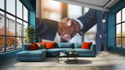 Business shaking hand Law justice and law concept male lawyer working in the office Legal law advice and justice concept copy space : Generative AI Wall mural