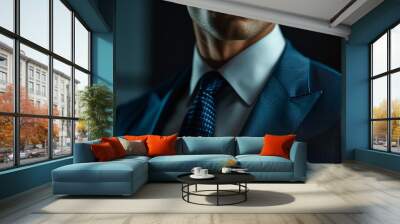 Businessman suit and portrait for corporate career professional style or business company Profession manager or formal or confident with success in organisation on dark background with : Generative AI Wall mural