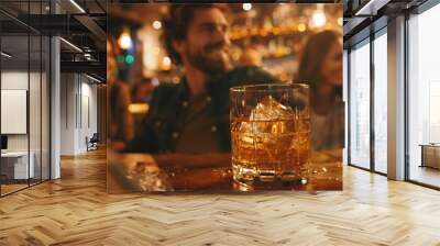 Celebrate whiskey on a friendly party in  restaurant : Generative AI Wall mural