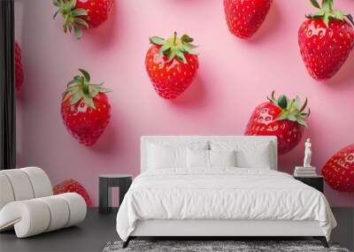 Creative layout made of strawberry on the pink background Flat lay Food concept Macro  concept : Generative AI Wall mural