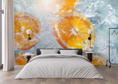 Creative summer composition made of sliced orange in transparent pool water Refreshment concept Healthy refreshing drink theme Top view : Generative AI Wall mural