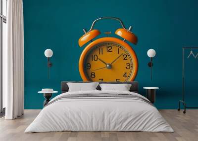 Creative vintage orange clock on a blue background concept Marketing and advertising creative idea Minimal idea business Healthy lifestyle : Generative AI Wall mural