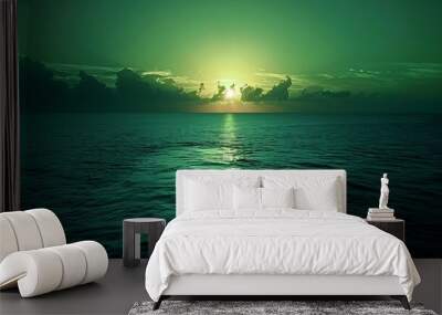 Dark green sunset above the Caribbean sea : Generative AI Wall mural