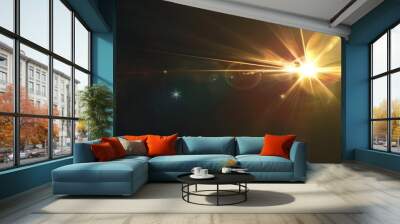 Easy to add lens flare effects for overlay designs or screen blending mode to make highquality images Abstract sun burst digital flare iridescent glare over black background : Generative AI Wall mural