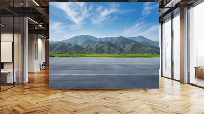 Empty asphalt road and green mountain nature landscape under blue sky Road and mountains background : Generative AI Wall mural