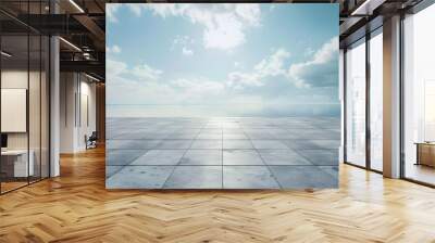 Empty square floor and lake with sky cloud landscape : Generative AI Wall mural