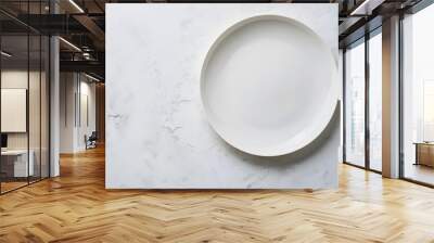 Empty white plate  on white stone table top view copy space : Generative AI Wall mural