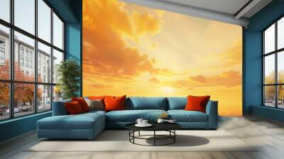 Fiery orange sunset sky Dramatic golden sky over the sea and sunrise background : Generative AI Wall mural